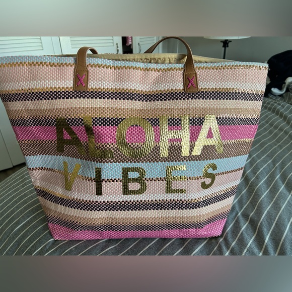 Handbags - Aloha Vibes Pink and Gold Tote Bag